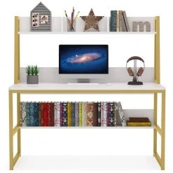 Halseey 47 in. W White Gold Computer Desk with Hutch Writing Studying Reading Storage Bookshelf by TRIBESIGNS WAY TO ORIGIN 23 Halseey 47 in. W White Gold Computer Desk with Hutch Writing Studying Reading Storage Bookshelf by TRIBESIGNS WAY TO ORIGIN -Deals Glitzhome Store white tribesigns way to origin computer desks hd c0587 wzz 77 1000