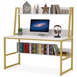 Halseey 47 in. W White Gold Computer Desk with Hutch Writing Studying Reading Storage Bookshelf by TRIBESIGNS WAY TO ORIGIN 20 Halseey 47 in. W White Gold Computer Desk with Hutch Writing Studying Reading Storage Bookshelf by TRIBESIGNS WAY TO ORIGIN -Deals Glitzhome Store white tribesigns way to origin computer desks hd c0587 wzz a0 1000