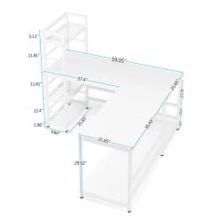 Kris 59 in. L-Shape White Metal White Particle Board Wood Top Corner Computer Desk with 4 Tier Storage Shelf by TRIBESIGNS WAY TO ORIGIN 9 Kris 59 in. L-Shape White Metal White Particle Board Wood Top Corner Computer Desk with 4 Tier Storage Shelf by TRIBESIGNS WAY TO ORIGIN -Deals Glitzhome Store white tribesigns way to origin computer desks hd jw0071 77 1000