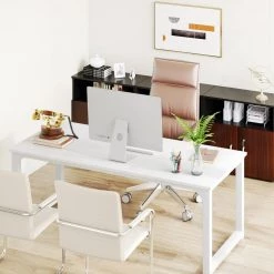 Halseey 70.8 in. W White Computer Desk Particle Board Wood Home Office Workstation Boardroom Desk by TRIBESIGNS WAY TO ORIGIN -Deals Glitzhome Store white tribesigns way to origin computer desks hd u0133 wzz 1f 1000