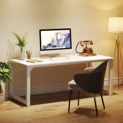 Halseey 70.8 in. W White Computer Desk Particle Board Wood Home Office Workstation Boardroom Desk by TRIBESIGNS WAY TO ORIGIN -Deals Glitzhome Store white tribesigns way to origin computer desks hd u0133 wzz d4 1000