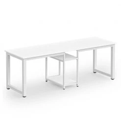 Halseey 78 in. Rectangular White Wood Computer Desk Two Person Writing Desk with Metal Frame and Storage Shelves by TRIBESIGNS WAY TO ORIGIN