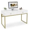 Ellie 47 in. Rectangular Golden Metal White Particle Board Wood 2 Drawer Laptop Desk Makeup Vanity Console Table by TRIBESIGNS WAY TO ORIGIN -Deals Glitzhome Store white tribesigns way to origin computer desks ho xj0025 64 1000