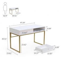 Ellie 47 in. Rectangular Golden Metal White Particle Board Wood 2 Drawer Laptop Desk Makeup Vanity Console Table by TRIBESIGNS WAY TO ORIGIN -Deals Glitzhome Store white tribesigns way to origin computer desks ho xj0025 77 1000