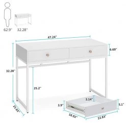 Ellie 47 in. Rectangular White Metal White Particle Board Wood 2 Drawer Laptop Desk Makeup Vanity Console Table by TRIBESIGNS WAY TO ORIGIN -Deals Glitzhome Store white tribesigns way to origin computer desks ho xj0034 77 1000