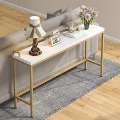 Benjamin 70.9'' Console Table Wood Vintage Gold White Sofa Table, Morden Industrial Narrow Skinny Hallway Metal by TRIBESIGNS WAY TO ORIGIN -Deals Glitzhome Store white tribesigns way to origin console tables hd c0617 wzz 31 1000