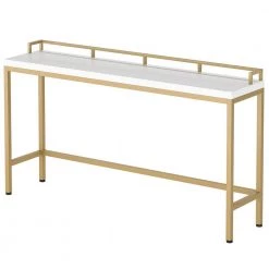Benjamin 70.9'' Console Table Wood Vintage Gold White Sofa Table, Morden Industrial Narrow Skinny Hallway Metal by TRIBESIGNS WAY TO ORIGIN