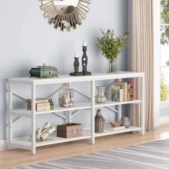 Bulgari 70.9 in. White Console Table Sofa Table with 3 Open Storage Shelves by TRIBESIGNS WAY TO ORIGIN -Deals Glitzhome Store white tribesigns way to origin console tables hd zycj179 31 1000