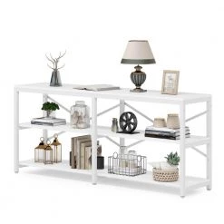 Bulgari 70.9 in. White Console Table Sofa Table with 3 Open Storage Shelves by TRIBESIGNS WAY TO ORIGIN -Deals Glitzhome Store white tribesigns way to origin console tables hd zycj179 c3 1000