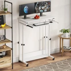 Andrea 31.5 in. White Mobile Drawing Wood Desk Height Adjustable Laptop End Storage Shelf Computer Cart Keyboard Tray by TRIBESIGNS WAY TO ORIGIN -Deals Glitzhome Store white tribesigns way to origin end side tables hd c0620 wzz 31 1000