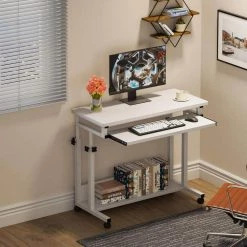 Andrea 31.5 in. White Mobile Drawing Wood Desk Height Adjustable Laptop End Storage Shelf Computer Cart Keyboard Tray by TRIBESIGNS WAY TO ORIGIN -Deals Glitzhome Store white tribesigns way to origin end side tables hd c0620 wzz 44 1000