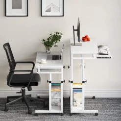 Andrea 31.5 in. White Mobile Drawing Wood Desk Height Adjustable Laptop End Storage Shelf Computer Cart Keyboard Tray by TRIBESIGNS WAY TO ORIGIN -Deals Glitzhome Store white tribesigns way to origin end side tables hd c0620 wzz 4f 1000