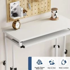 Andrea 31.5 in. White Mobile Drawing Wood Desk Height Adjustable Laptop End Storage Shelf Computer Cart Keyboard Tray by TRIBESIGNS WAY TO ORIGIN -Deals Glitzhome Store white tribesigns way to origin end side tables hd c0620 wzz 76 1000