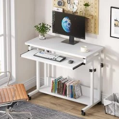 Andrea 31.5 in. White Mobile Drawing Wood Desk Height Adjustable Laptop End Storage Shelf Computer Cart Keyboard Tray by TRIBESIGNS WAY TO ORIGIN -Deals Glitzhome Store white tribesigns way to origin end side tables hd c0620 wzz 77 1000