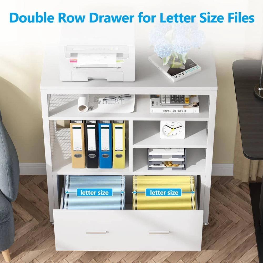 Delia White Metal Wire Open Storage Shelves with Drawer Letter Size Modern Filing Cabinet Printer Stand by TRIBESIGNS WAY TO ORIGIN 10 Delia White Metal Wire Open Storage Shelves with Drawer Letter Size Modern Filing Cabinet Printer Stand by TRIBESIGNS WAY TO ORIGIN - Image 8