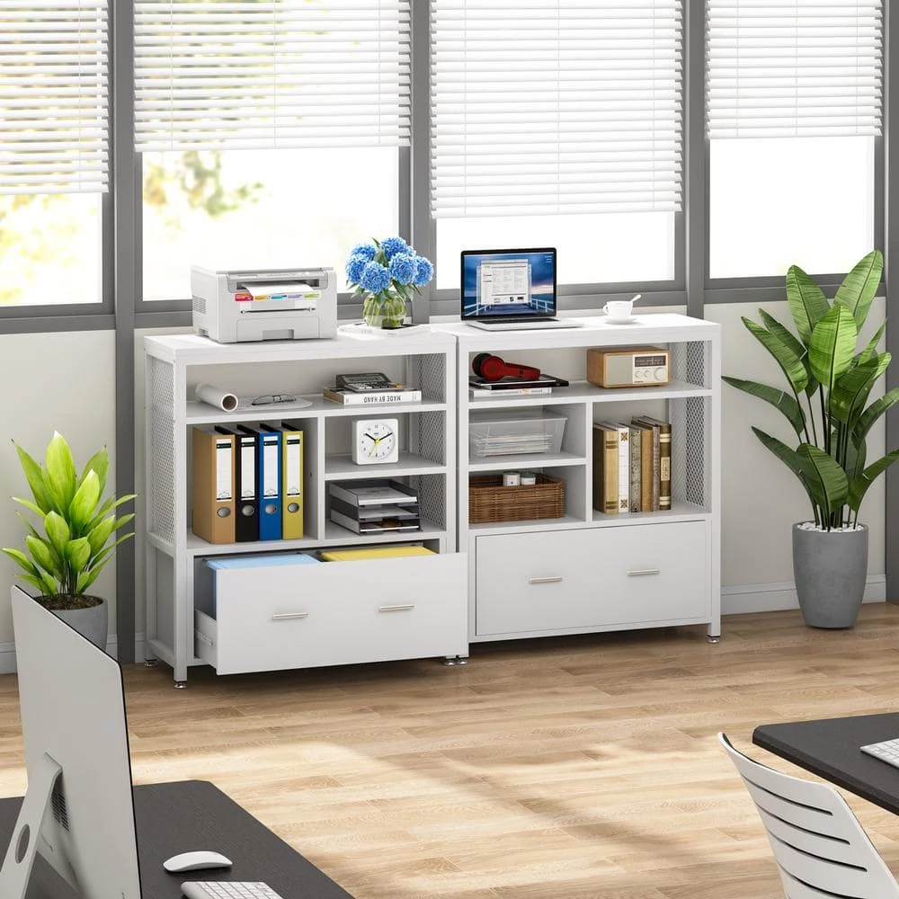 Delia White Metal Wire Open Storage Shelves with Drawer Letter Size Modern Filing Cabinet Printer Stand by TRIBESIGNS WAY TO ORIGIN 8 Delia White Metal Wire Open Storage Shelves with Drawer Letter Size Modern Filing Cabinet Printer Stand by TRIBESIGNS WAY TO ORIGIN - Image 6