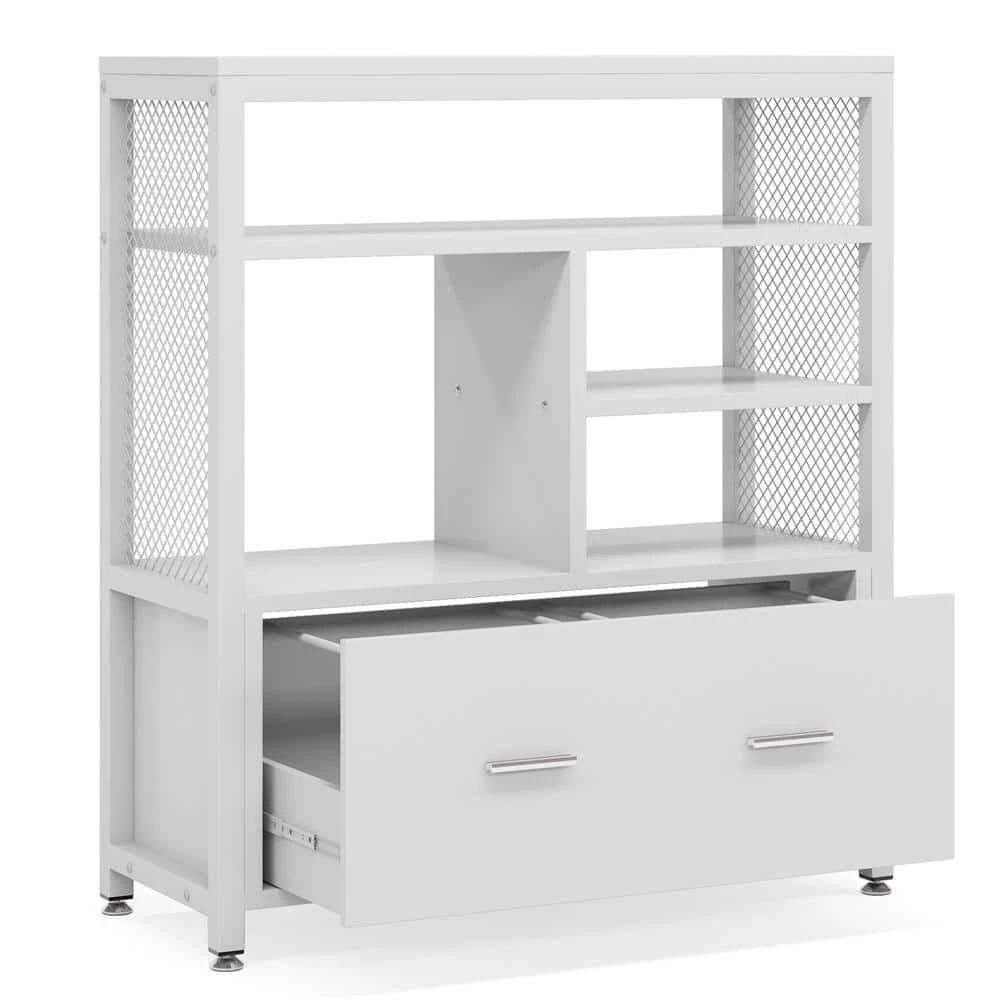 Delia White Metal Wire Open Storage Shelves with Drawer Letter Size Modern Filing Cabinet Printer Stand by TRIBESIGNS WAY TO ORIGIN 5 Delia White Metal Wire Open Storage Shelves with Drawer Letter Size Modern Filing Cabinet Printer Stand by TRIBESIGNS WAY TO ORIGIN - Image 3