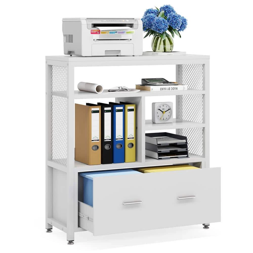 Delia White Metal Wire Open Storage Shelves with Drawer Letter Size Modern Filing Cabinet Printer Stand by TRIBESIGNS WAY TO ORIGIN 12 Delia White Metal Wire Open Storage Shelves with Drawer Letter Size Modern Filing Cabinet Printer Stand by TRIBESIGNS WAY TO ORIGIN - Image 10