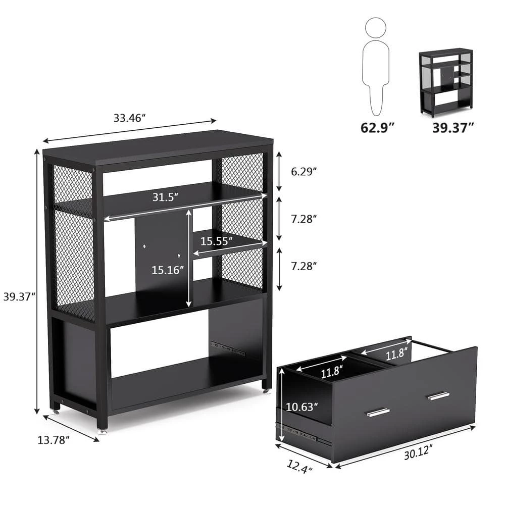 Delia White Metal Wire Open Storage Shelves with Drawer Letter Size Modern Filing Cabinet Printer Stand by TRIBESIGNS WAY TO ORIGIN 6 Delia White Metal Wire Open Storage Shelves with Drawer Letter Size Modern Filing Cabinet Printer Stand by TRIBESIGNS WAY TO ORIGIN - Image 4