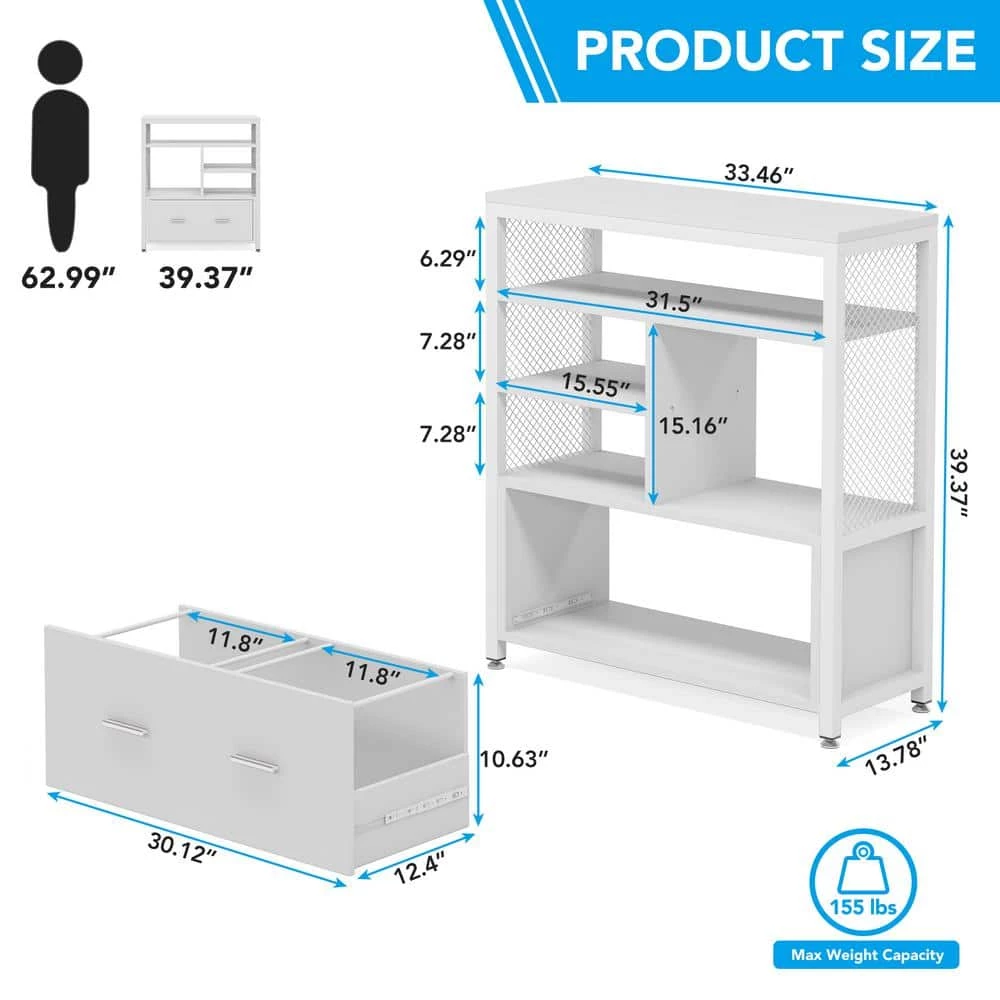 Delia White Metal Wire Open Storage Shelves with Drawer Letter Size Modern Filing Cabinet Printer Stand by TRIBESIGNS WAY TO ORIGIN 14 Delia White Metal Wire Open Storage Shelves with Drawer Letter Size Modern Filing Cabinet Printer Stand by TRIBESIGNS WAY TO ORIGIN - Image 12