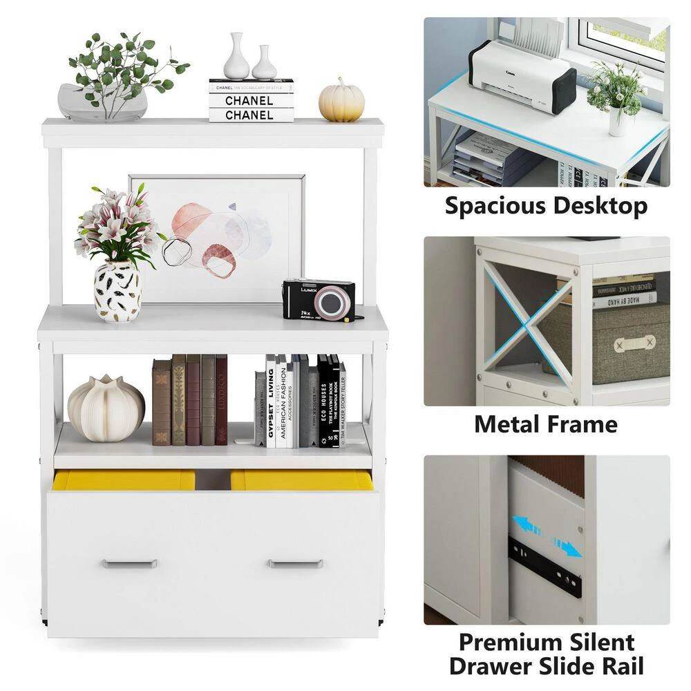 Earl White Particle Board Lateral File Cabinet Printer Stand with 3 Open Shelves and 1 Drawer by TRIBESIGNS WAY TO ORIGIN 5 Earl White Particle Board Lateral File Cabinet Printer Stand with 3 Open Shelves and 1 Drawer by TRIBESIGNS WAY TO ORIGIN - Image 3