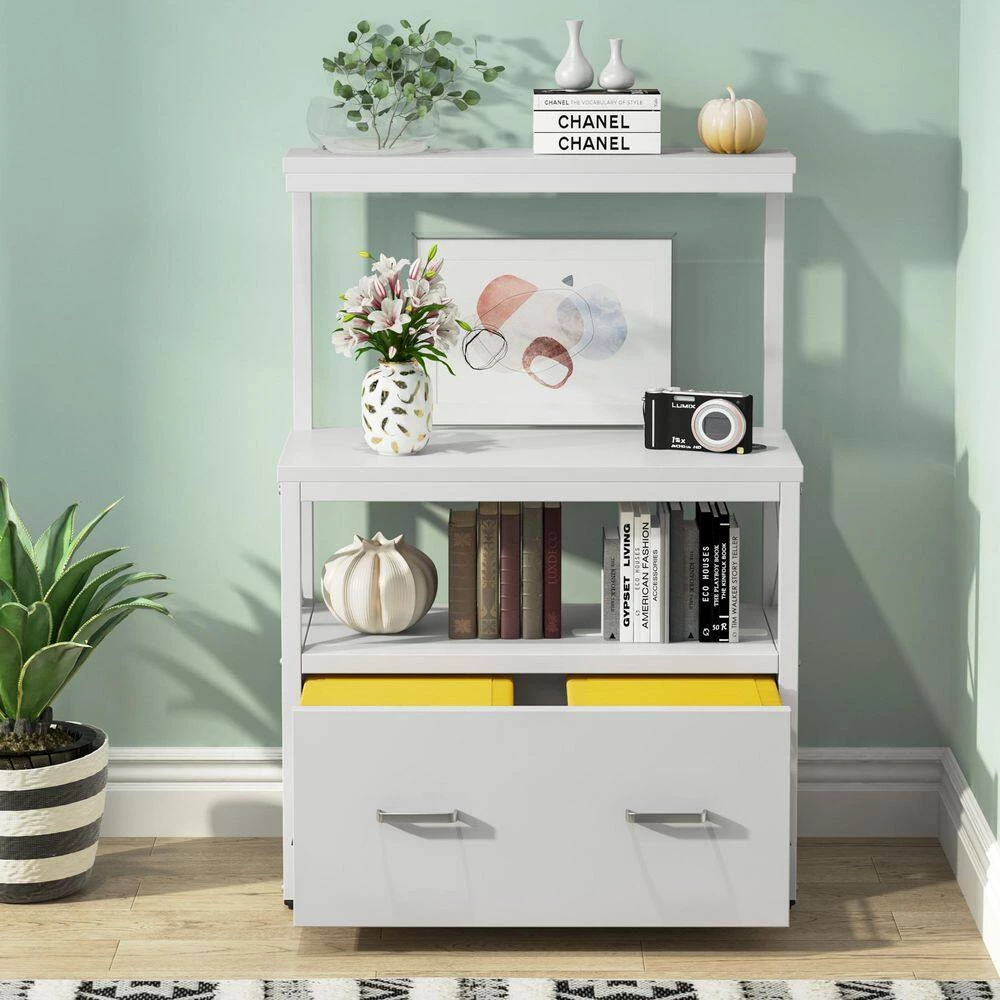 Earl White Particle Board Lateral File Cabinet Printer Stand with 3 Open Shelves and 1 Drawer by TRIBESIGNS WAY TO ORIGIN 4 Earl White Particle Board Lateral File Cabinet Printer Stand with 3 Open Shelves and 1 Drawer by TRIBESIGNS WAY TO ORIGIN - Image 2