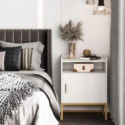 1-Drawer White and Gold Nightstand with Storage Shelf, 26.77" Tall Side Table Bedside Cabinets for Bedroom by TRIBESIGNS WAY TO ORIGIN 13 1-Drawer White and Gold Nightstand with Storage Shelf, 26.77" Tall Side Table Bedside Cabinets for Bedroom by TRIBESIGNS WAY TO ORIGIN -Deals Glitzhome Store white tribesigns way to origin nightstands acrt o001 31 1000