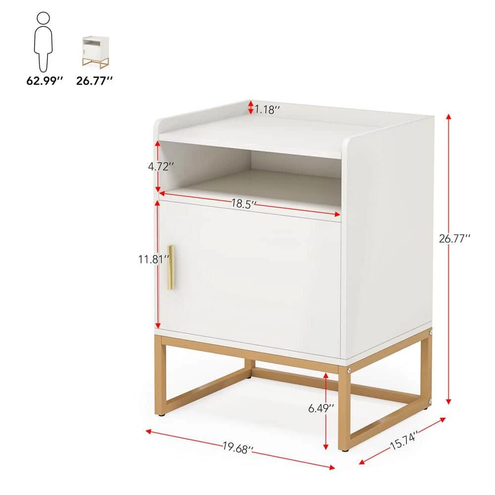 1-Drawer White and Gold Nightstand with Storage Shelf, 26.77" Tall Side Table Bedside Cabinets for Bedroom by TRIBESIGNS WAY TO ORIGIN 5 1-Drawer White and Gold Nightstand with Storage Shelf, 26.77" Tall Side Table Bedside Cabinets for Bedroom by TRIBESIGNS WAY TO ORIGIN - Image 3