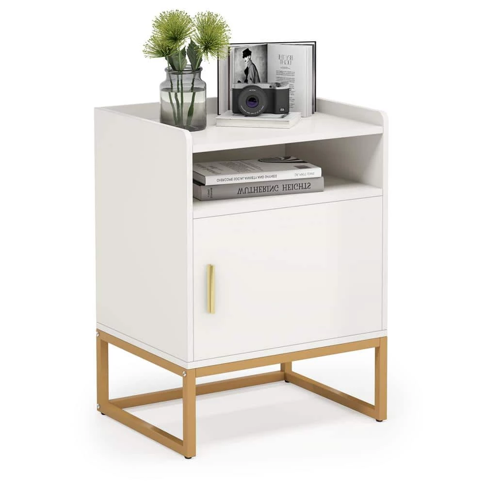 1-Drawer White and Gold Nightstand with Storage Shelf, 26.77" Tall Side Table Bedside Cabinets for Bedroom by TRIBESIGNS WAY TO ORIGIN 3 1-Drawer White and Gold Nightstand with Storage Shelf, 26.77" Tall Side Table Bedside Cabinets for Bedroom by TRIBESIGNS WAY TO ORIGIN