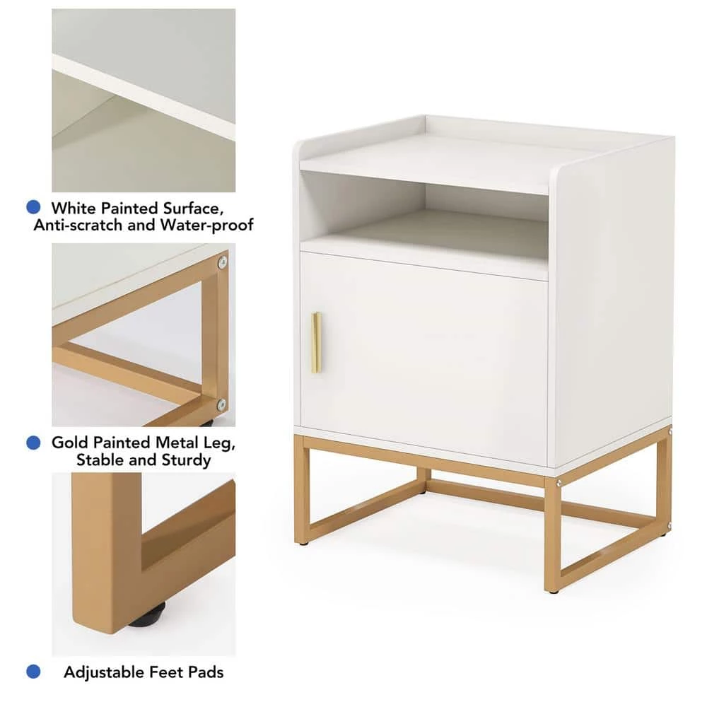 1-Drawer White and Gold Nightstand with Storage Shelf, 26.77" Tall Side Table Bedside Cabinets for Bedroom by TRIBESIGNS WAY TO ORIGIN 7 1-Drawer White and Gold Nightstand with Storage Shelf, 26.77" Tall Side Table Bedside Cabinets for Bedroom by TRIBESIGNS WAY TO ORIGIN - Image 5