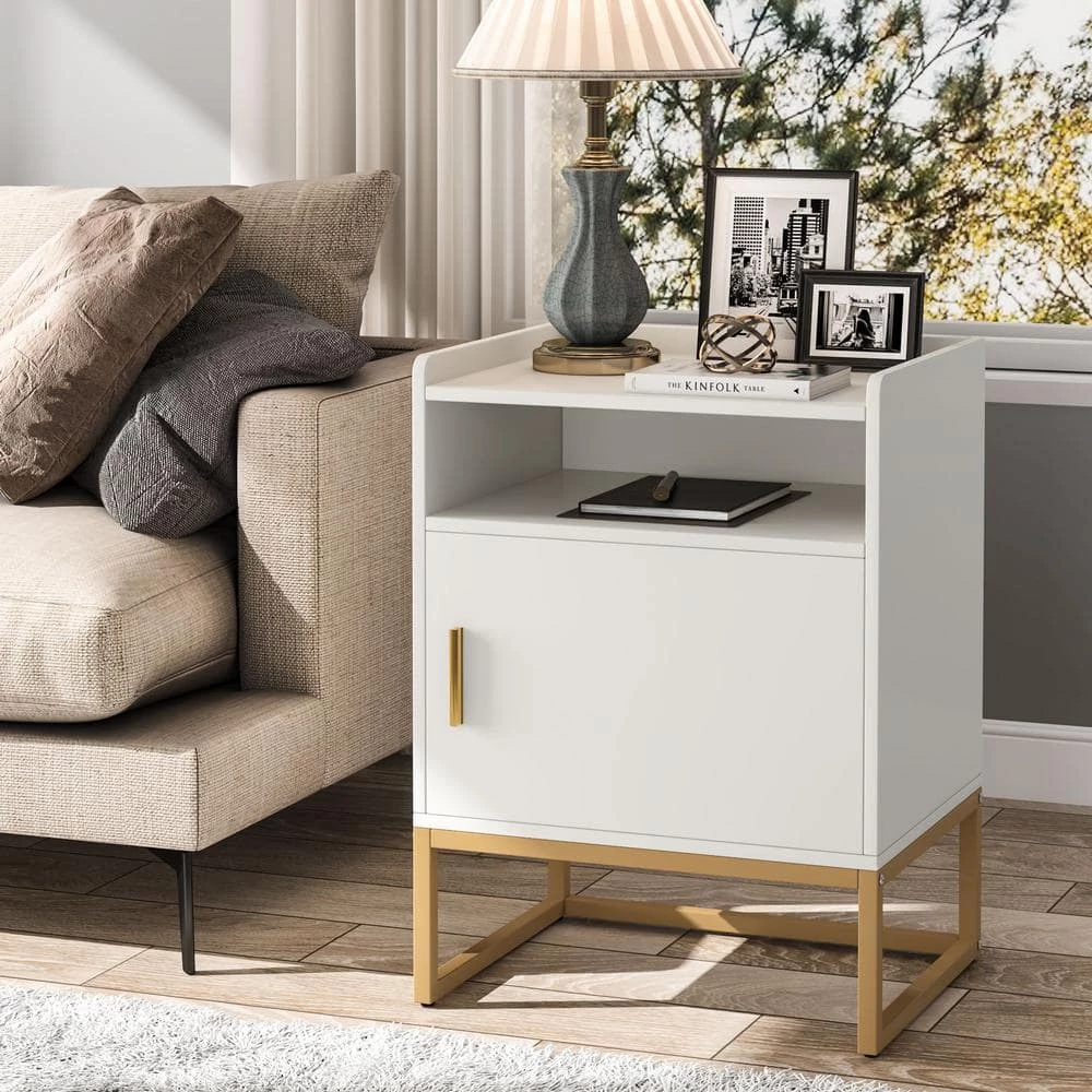1-Drawer White and Gold Nightstand with Storage Shelf, 26.77" Tall Side Table Bedside Cabinets for Bedroom by TRIBESIGNS WAY TO ORIGIN 6 1-Drawer White and Gold Nightstand with Storage Shelf, 26.77" Tall Side Table Bedside Cabinets for Bedroom by TRIBESIGNS WAY TO ORIGIN - Image 4