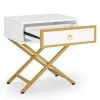 1-Drawer White and Gold Wood Nightstand with X-Shaped Steel Frame, 23.23 in. H X 19.69 in. W X 15.75 in. D by TRIBESIGNS WAY TO ORIGIN