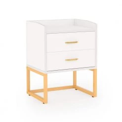 2-Drawer White and Gold Modern Wood Nightstand 25.98 in. H x 19.69 in. W x 15.75 in. D by TRIBESIGNS WAY TO ORIGIN