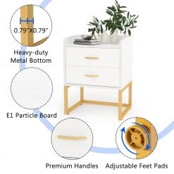 2-Drawer White and Gold Modern Wood Nightstand 25.98 in. H x 19.69 in. W x 15.75 in. D by TRIBESIGNS WAY TO ORIGIN -Deals Glitzhome Store white tribesigns way to origin nightstands g186 nf 77 1000