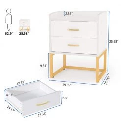 2-Drawer White and Gold Modern Wood Nightstand 25.98 in. H x 19.69 in. W x 15.75 in. D by TRIBESIGNS WAY TO ORIGIN -Deals Glitzhome Store white tribesigns way to origin nightstands g186 nf a0 1000
