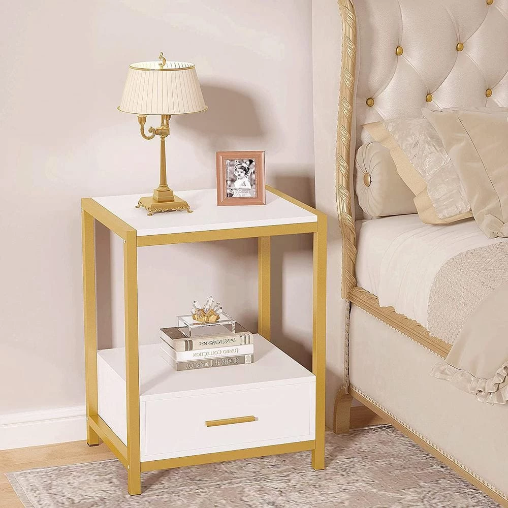 Ian 1-Drawer White Nightstand with Storage Shelves (19.7 in. W x 15.7 in. D x 25.6 in. H) by TRIBESIGNS WAY TO ORIGIN 6 Ian 1-Drawer White Nightstand with Storage Shelves (19.7 in. W x 15.7 in. D x 25.6 in. H) by TRIBESIGNS WAY TO ORIGIN - Image 4