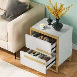 Mayville 2-Drawers White and Gold Frame Nightstand 24.01 in. H x 19.68 in. W x 16.14 in. D by TRIBESIGNS WAY TO ORIGIN -Deals Glitzhome Store white tribesigns way to origin nightstands hd sf00067b c3 1000