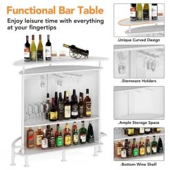 Adan 41.3 in. Semi-Circular Black Bar Table Unit with Metal Mesh Front, Home Liquor Bar Table with Storage and Footrest by TRIBESIGNS WAY TO ORIGIN -Deals Glitzhome Store white tribesigns way to origin sideboards buffet tables hd k0044 wzz 76 1000