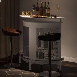 Adan 41.3 in. Semi-Circular Black Bar Table Unit with Metal Mesh Front, Home Liquor Bar Table with Storage and Footrest by TRIBESIGNS WAY TO ORIGIN -Deals Glitzhome Store white tribesigns way to origin sideboards buffet tables hd k0044 wzz d4 1000