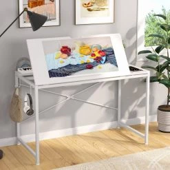 Halseey 39 in. White Drafting Table Writing Painting Studying Reading Desk Art Til-table Height Angle 2 Hooks by TRIBESIGNS WAY TO ORIGIN 25 Halseey 39 in. White Drafting Table Writing Painting Studying Reading Desk Art Til-table Height Angle 2 Hooks by TRIBESIGNS WAY TO ORIGIN -Deals Glitzhome Store white tribesigns way to origin writing desks hd jw0085 wzz 4f 1000