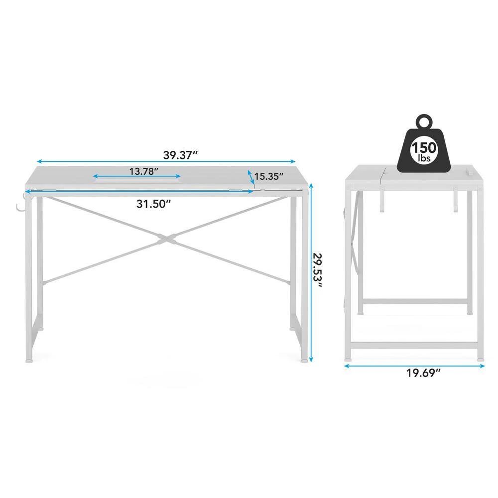 Halseey 39 in. White Drafting Table Writing Painting Studying Reading Desk Art Til-table Height Angle 2 Hooks by TRIBESIGNS WAY TO ORIGIN 14 Halseey 39 in. White Drafting Table Writing Painting Studying Reading Desk Art Til-table Height Angle 2 Hooks by TRIBESIGNS WAY TO ORIGIN - Image 12