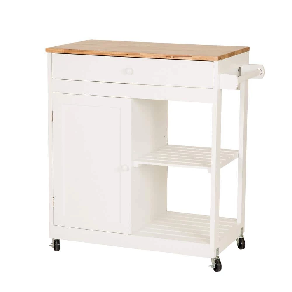 White Kitchen Cart with Natural Wood Top by Glitzhome 3 White Kitchen Cart with Natural Wood Top by Glitzhome