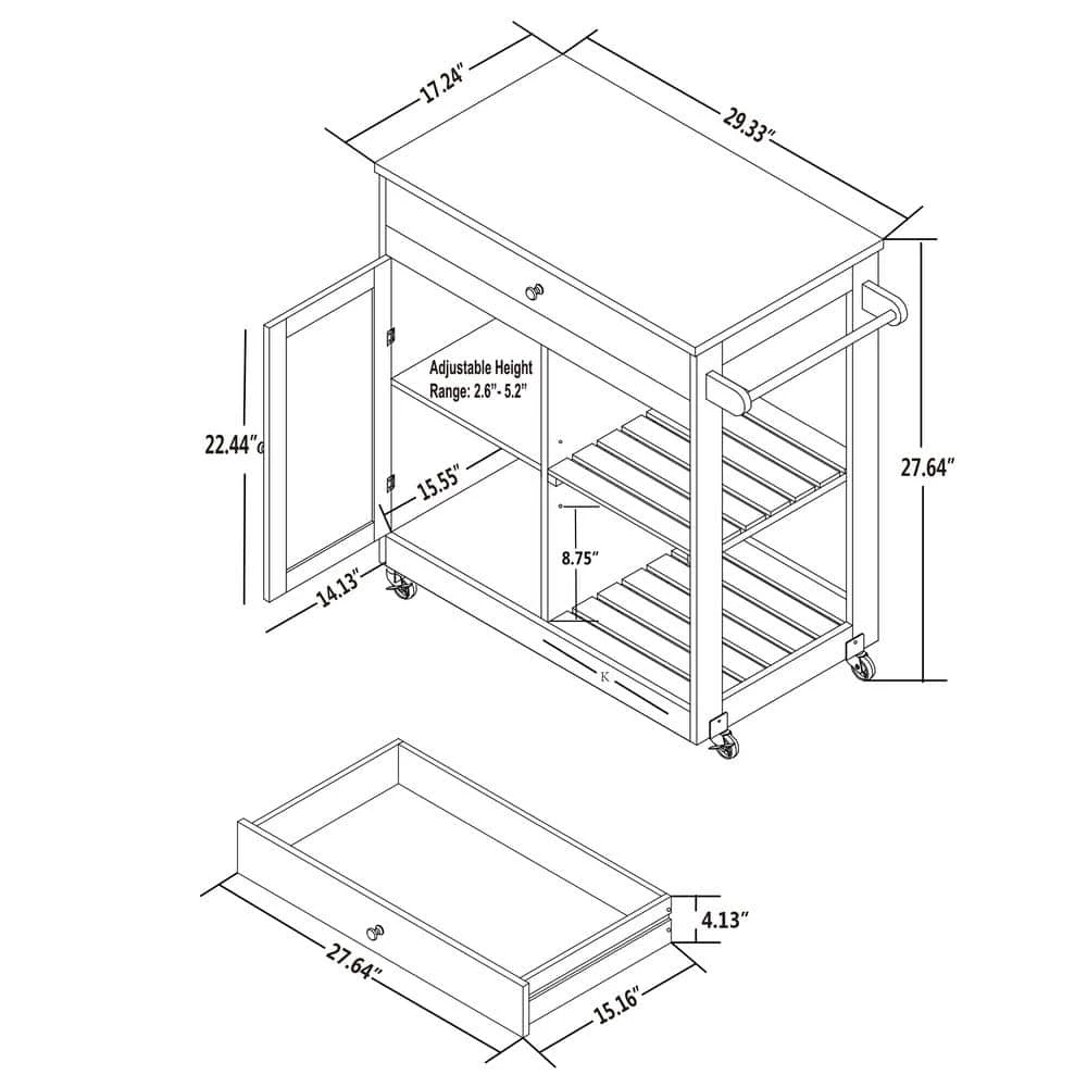 White Kitchen Cart with Natural Wood Top by Glitzhome 12 White Kitchen Cart with Natural Wood Top by Glitzhome - Image 10