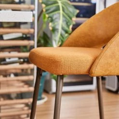 40.25 in. H Yellow Low Back Mixing Fabic/Leatherette Bar Stool with Brown Tapered Metal Legs (Set of 2) by Glitzhome -Deals Glitzhome Store yellow glitzhome bar stools 2000900057 44 1000