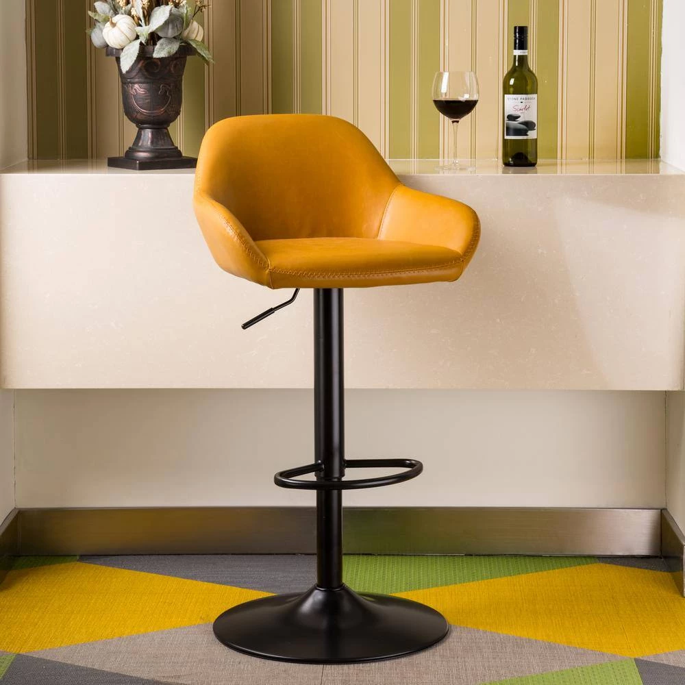 42.72 in. H Yellow Mid-Century Modern Leatherette Gaslift Metal Frame Adjustable Swivel Low Back Bar Stool (Set of 2) by Glitzhome 10 42.72 in. H Yellow Mid-Century Modern Leatherette Gaslift Metal Frame Adjustable Swivel Low Back Bar Stool (Set of 2) by Glitzhome - Image 8