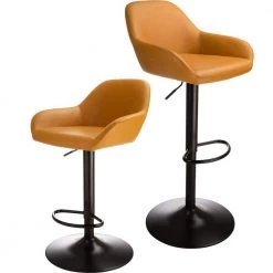42.72 in. H Yellow Mid-Century Modern Leatherette Gaslift Metal Frame Adjustable Swivel Low Back Bar Stool (Set of 2) by Glitzhome