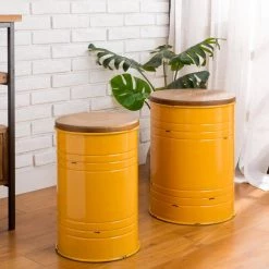 14.5 in. W Yellow Round Wood Storage End Table or Accent Table or Stool with Solid Wood Lid (2-Pack) by Glitzhome -Deals Glitzhome Store yellow glitzhome end side tables ga2003800009 31 1000