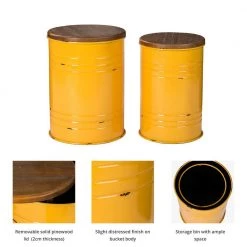 14.5 in. W Yellow Round Wood Storage End Table or Accent Table or Stool with Solid Wood Lid (2-Pack) by Glitzhome -Deals Glitzhome Store yellow glitzhome end side tables ga2003800009 4f 1000
