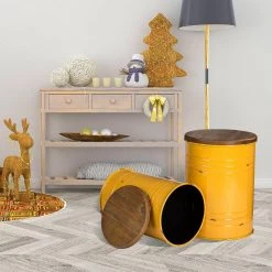 14.5 in. W Yellow Round Wood Storage End Table or Accent Table or Stool with Solid Wood Lid (2-Pack) by Glitzhome -Deals Glitzhome Store yellow glitzhome end side tables ga2003800009 77 1000